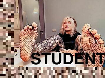 étudiante, enseignant, amateur, pieds, bas, point-de-vue, blonde, webcam, résille, fétiche