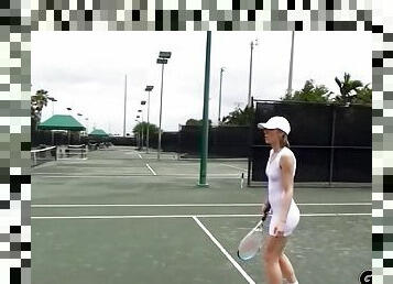 Delicate blonde fucks a dude after her tennis practice