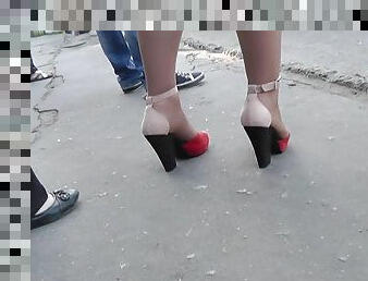 Horny voyeur upskirts in public