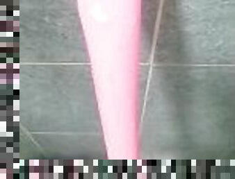 Fucking my new two foot long pink dildo in the shower first time!