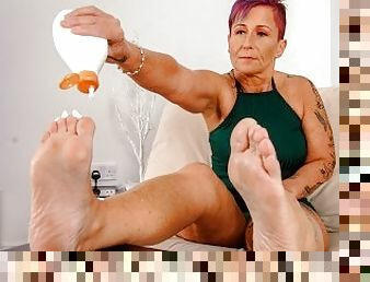Mature Redhead Plays With Her Feet & Her Squirting Tight Pussy