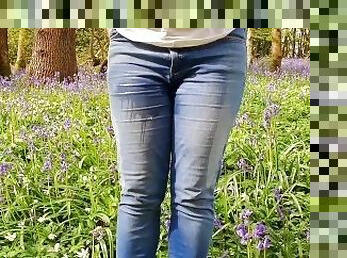 gros-nichons, pisser, public, amateur, culotte, blonde, britannique, belle, fétiche, jeans