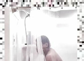 baignade, gros-nichons, masturbation, orgasme, giclée, amateur, ébène, ejaculation, douche, solo