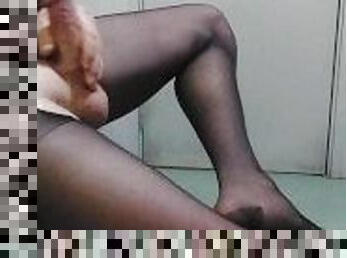 collants, amateur, ejaculation-sur-le-corps, gay, black, pieds, fétiche, solo, en-nylon, jambes