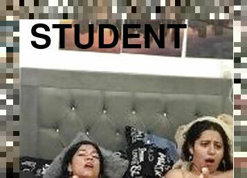Hot students suck their dildos and destroy their pussies