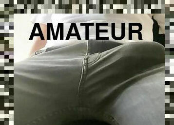gigantisk, masturbation, amatör, cumshot, gigantisk-kuk, juckande, sprut, ensam, jeans, skrivbord