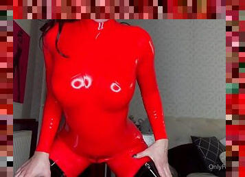 Evilw0mn red latex suit