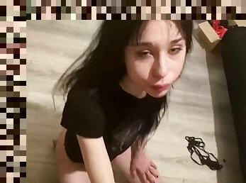 18 year old shameless cocksucker gets a HUGE FACE on her face