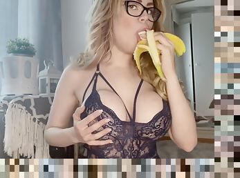 Stunning blonde with big tits masturbates in the shower