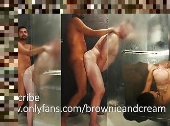 Brown Hung Stud Fucks Bottom Intensely in Hotel Shower!!