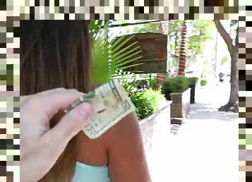 Big ass brunette takes cash for the outdoor fucking