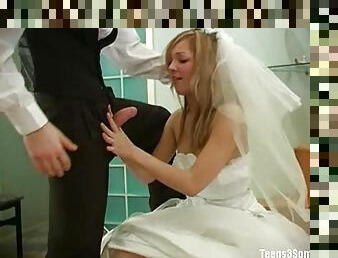 Teen bride in wedding day threesome