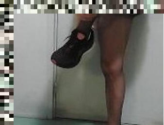 collants, amateur, ejaculation-sur-le-corps, gay, black, pieds, solo, blanc, en-nylon, jambes