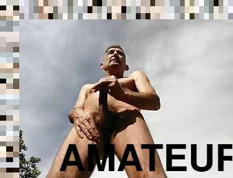 masturbation, vieux, orgasme, en-plein-air, public, maigre, amateur, ejaculation-sur-le-corps, gay, secousses