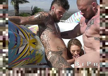 Hot Couple Gets Olled Up N Fucked By Tatted Hunk With Davin Strong And Hatler Gurius