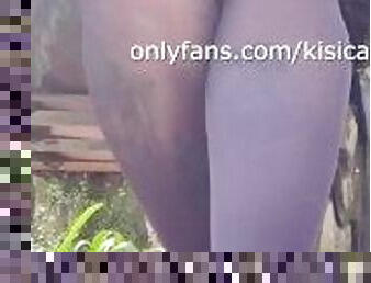 Sensual Garden Tease: No Panties, Just Pantyhose