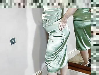 Sexy cd sissy in long green satin