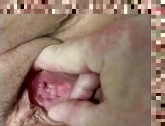 Cheating wife shows off  recked spread open pussy  after being smashed hardcore creampie cum