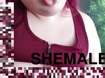 Chubby Shemale Plays Closeup