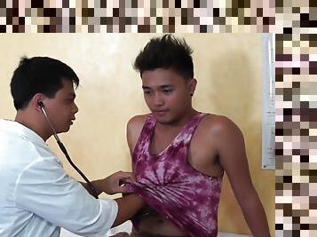 asiatisk, smal, anal, doktor, gay, par, uniform, twink