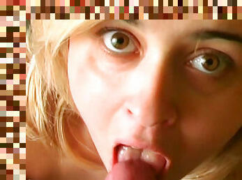 Amateur blonde swallows big load of sperm