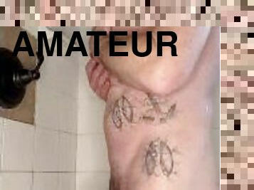 baignade, amateur, mature, énorme-bite, point-de-vue, fétiche, douche, solo, humide, tatouage