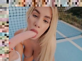 Holy Fuck, Super Hot Blond Plays With Pussy On The Tennis Court - Ema Karter