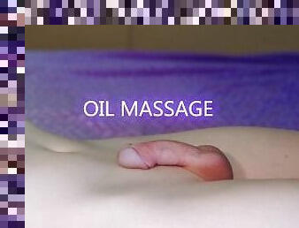 A femboy with a mushroom cock got an oil massage and cum on his tummy