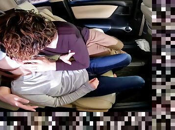 Kinky couple having sex in the car on the morning of an adultery date in a convenience store