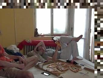 amatör, ünlü, çift, sarışın, eğlenceli, pizza