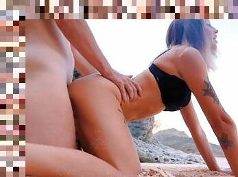 gros-nichons, en-plein-air, public, maigre, amateur, cam, couple, plage, voyeur, point-de-vue