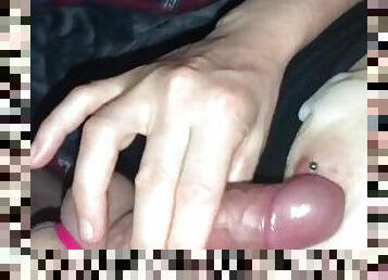 Risky Handjob Cum On Tits Gets Licked Up Clean While Under The Covers Camping