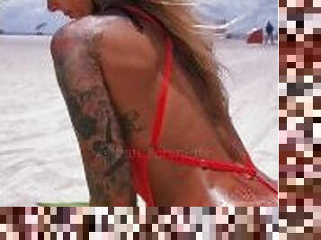 Hot tattooed girl on nudist beach! Check out our OF @lovehowitfeels.tv