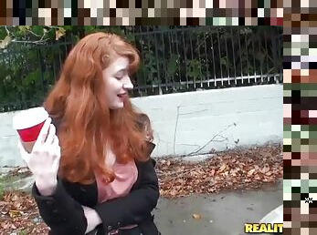 Fantastic redhead teen gets picked up and drilled without mercy