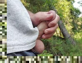 taking a piss deep in the woods with cock ring