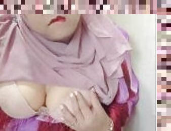 Hijab Crossdressing in Red Satin