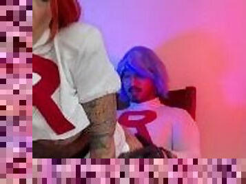 Team Rocket Sex Tape. Jessie takes it all out on James and captures a massive cream pie!