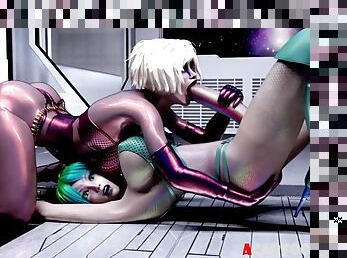 Futa robot sex and raw jack off machine in space