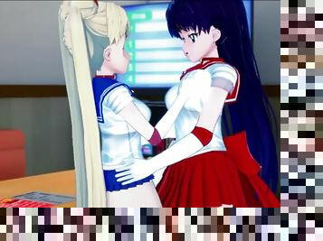 Sailor Mars eats Sailor Moons pussy before doing it
