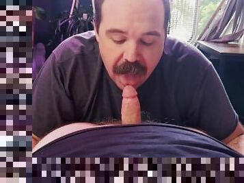 Moustache dad Don Keydick sucks bear Rusty Piper's fat cock, facefuck, jerks until cum cornfedMTdads