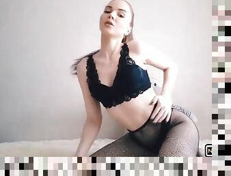 Black lingerie and fishnet pantyhose my striptease