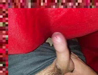 In bed jerking off small dick