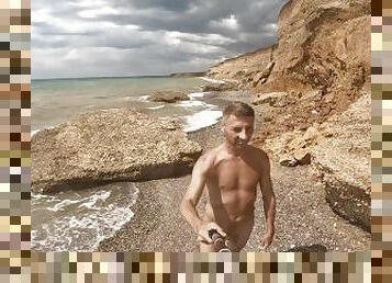 public, amateur, plage, ejaculation, solo