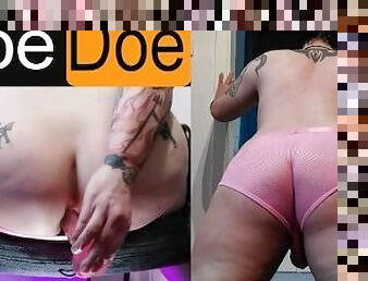 Pink anal dildo wearing pink panties and some spanking