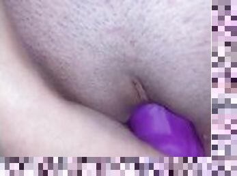 Homemade Amateur POV Sexy Wife playing with her wet pussy Fucking herself with purple dildo