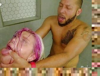 bañando, cuatro-patas, amateur, interracial, pareja, rubia, follando-fucking, ducha, húmedo, máscara