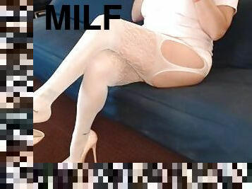 store-patter, strømpebukser, amatør, milf, fødder, fetish, solo, hvid, nylon, høje-hæle