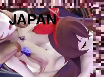 asiático, culo, tetas-grandes, anal, lesbiana, japonés, anime, hentai, 3d