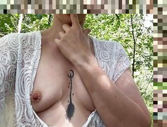 A witch walking in the woods wanted to caress her pussy