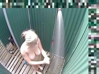 Czech blonde with big boobs is spied on in a public shower room hq